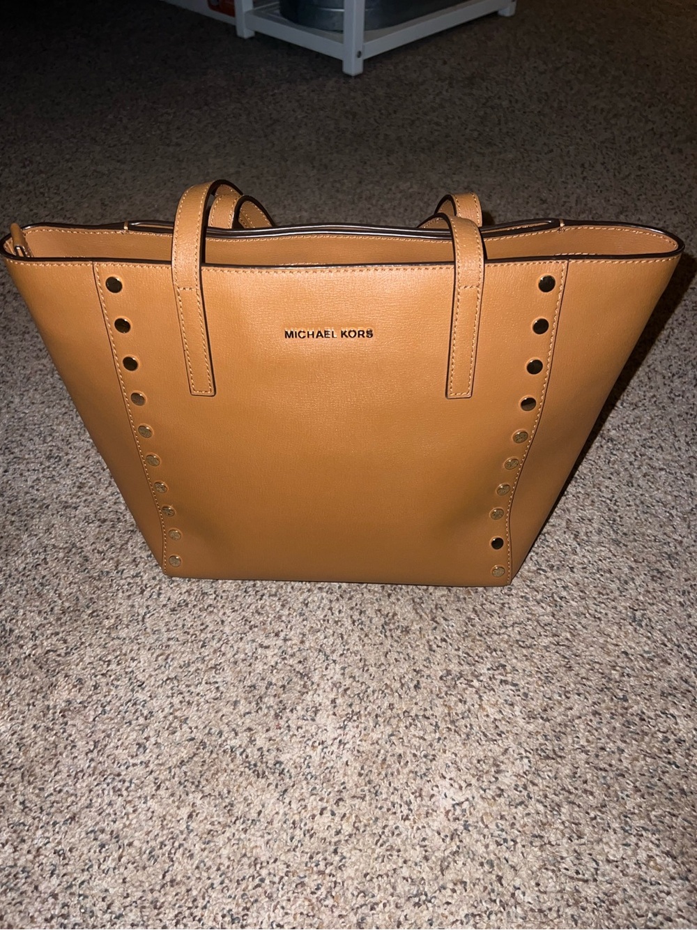 Michael Kors Rivington Stud Large Leather Tote Bag Tan Luggage